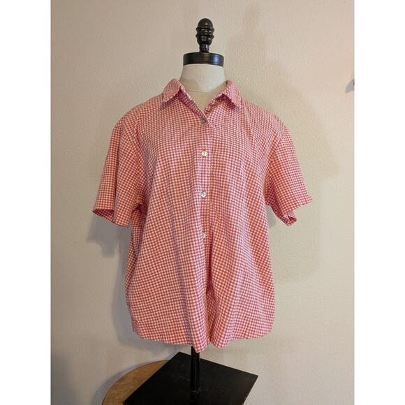 Cold Water Creek pink Checkered short sleeve button down size L - Picture 1 of 6